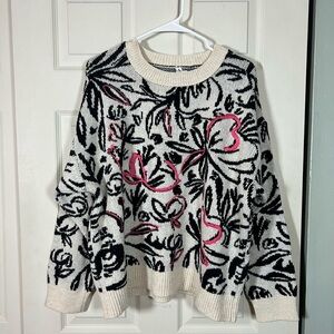 Anthropologie Black and Pink Floral Sweater
